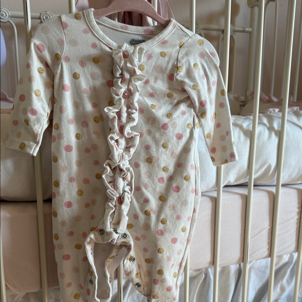 Mud Pie Pink and Gold Polka Dot Footie Pajamas